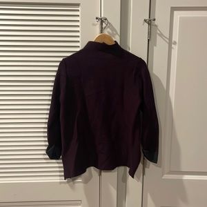 TAHARI Purple mock neck sweater, very soft with grey and zipper accents